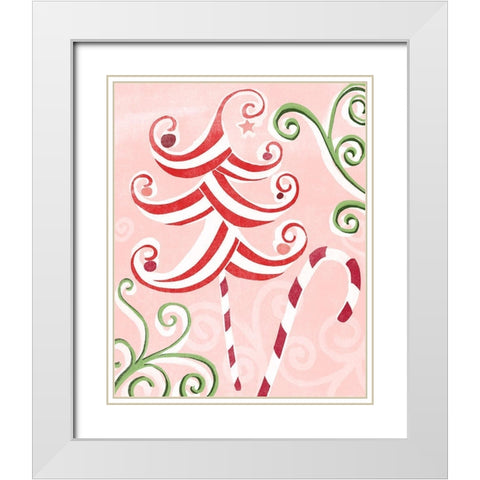 Candy Cane Holiday I White Modern Wood Framed Art Print with Double Matting by Vess, June Erica
