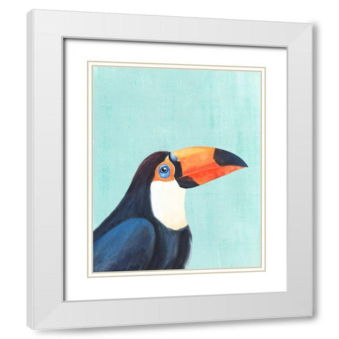 Exotic Bird on Blue II White Modern Wood Framed Art Print with Double Matting by Warren, Annie