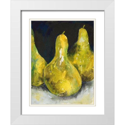 Pear Together II White Modern Wood Framed Art Print with Double Matting by Combs, Joyce