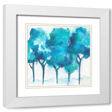 Turquoise Forest White Modern Wood Framed Art Print with Double Matting by Combs, Joyce