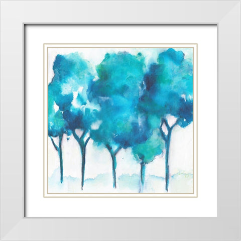 Turquoise Forest White Modern Wood Framed Art Print with Double Matting by Combs, Joyce