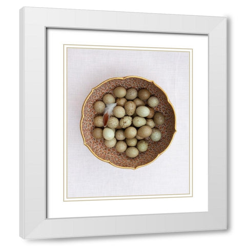 Quail Eggs on Pink Plate White Modern Wood Framed Art Print with Double Matting by Soderman, Tania
