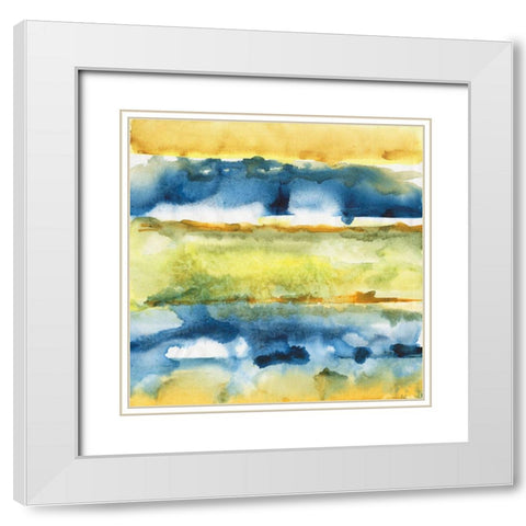 Watercolor Horizon I White Modern Wood Framed Art Print with Double Matting by Combs, Joyce