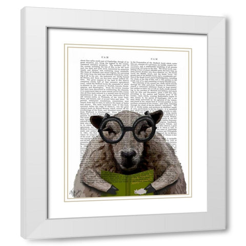 Intelligent Sheep White Modern Wood Framed Art Print with Double Matting by Fab Funky