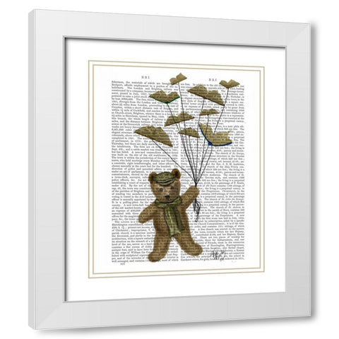 Bear with Book Butterflies White Modern Wood Framed Art Print with Double Matting by Fab Funky
