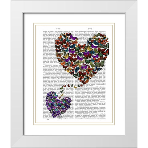 Two Butterfly Hearts White Modern Wood Framed Art Print with Double Matting by Fab Funky