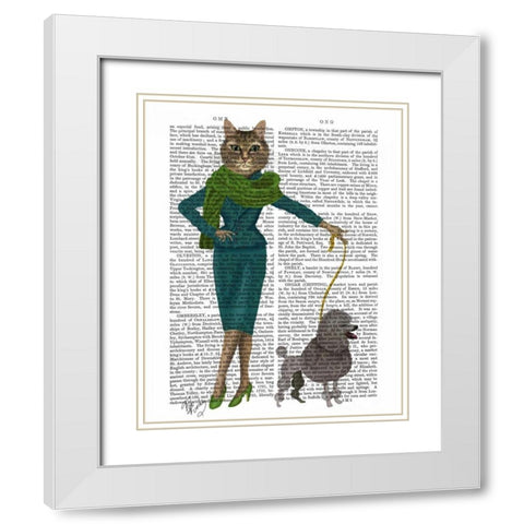 Cat and Poodle White Modern Wood Framed Art Print with Double Matting by Fab Funky