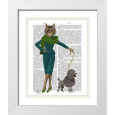 Cat and Poodle White Modern Wood Framed Art Print with Double Matting by Fab Funky