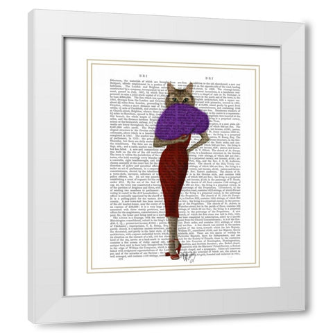 Cat In Red Dress White Modern Wood Framed Art Print with Double Matting by Fab Funky
