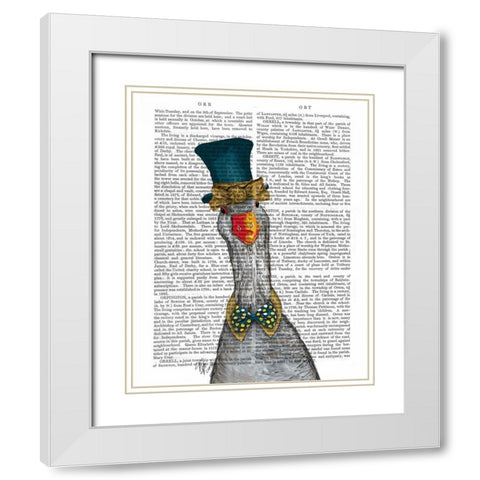 Goose in Blue Hat White Modern Wood Framed Art Print with Double Matting by Fab Funky
