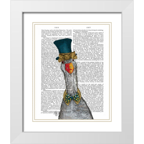 Goose in Blue Hat White Modern Wood Framed Art Print with Double Matting by Fab Funky