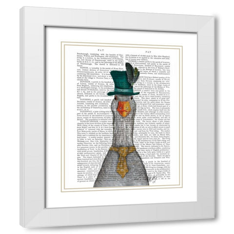 Goose in Green Hat White Modern Wood Framed Art Print with Double Matting by Fab Funky