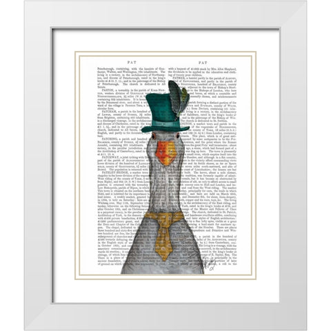 Goose in Green Hat White Modern Wood Framed Art Print with Double Matting by Fab Funky