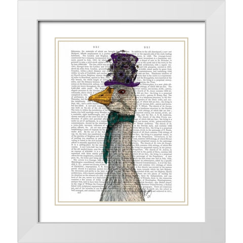 Goose in Purple Hat White Modern Wood Framed Art Print with Double Matting by Fab Funky
