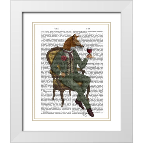 Wine Taster Fox Full White Modern Wood Framed Art Print with Double Matting by Fab Funky