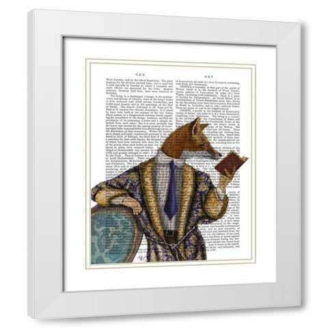 Book Reader Fox White Modern Wood Framed Art Print with Double Matting by Fab Funky