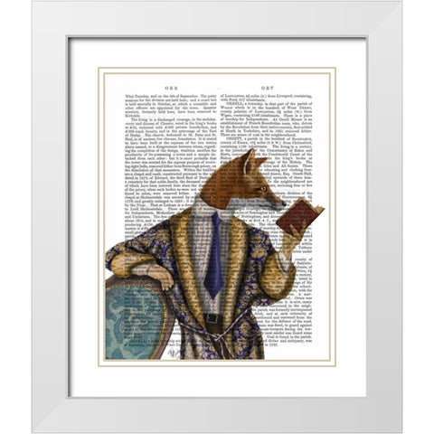 Book Reader Fox White Modern Wood Framed Art Print with Double Matting by Fab Funky