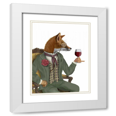 Wine Taster Fox, Portrait White Modern Wood Framed Art Print with Double Matting by Fab Funky