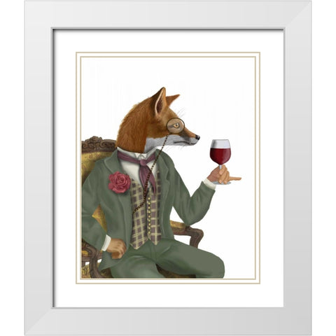Wine Taster Fox, Portrait White Modern Wood Framed Art Print with Double Matting by Fab Funky