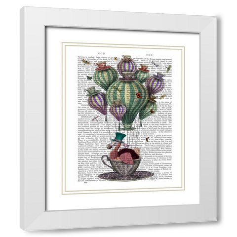 Dodo in Teacup with Dragonflies White Modern Wood Framed Art Print with Double Matting by Fab Funky