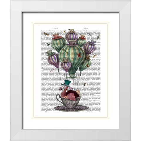 Dodo in Teacup with Dragonflies White Modern Wood Framed Art Print with Double Matting by Fab Funky