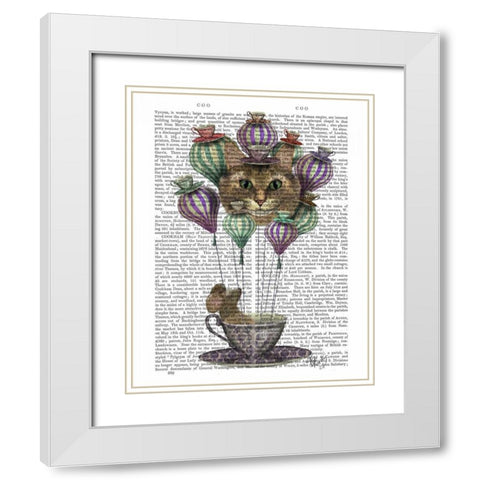 Cheshire Cat Hot Air Balloon White Modern Wood Framed Art Print with Double Matting by Fab Funky