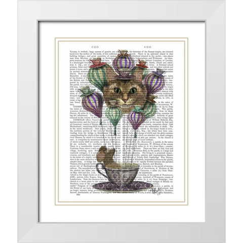 Cheshire Cat Hot Air Balloon White Modern Wood Framed Art Print with Double Matting by Fab Funky