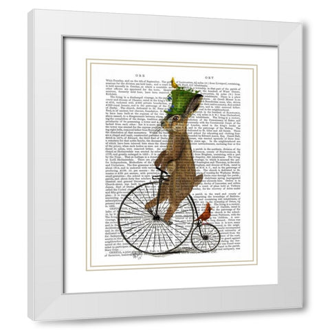 March Hare on Penny Farthing White Modern Wood Framed Art Print with Double Matting by Fab Funky