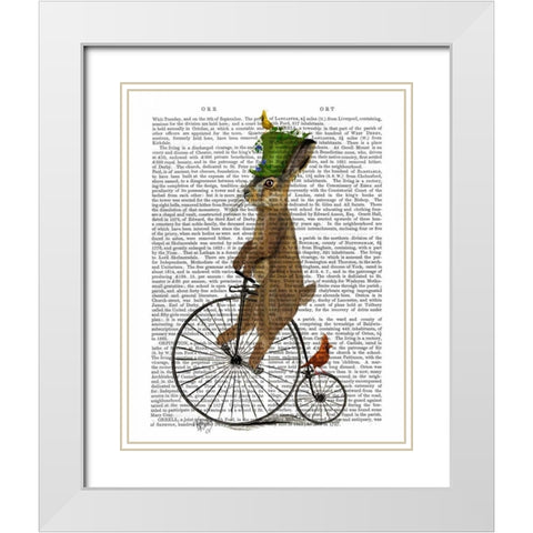March Hare on Penny Farthing White Modern Wood Framed Art Print with Double Matting by Fab Funky