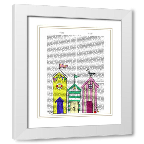 Beach Huts 1 Illustration White Modern Wood Framed Art Print with Double Matting by Fab Funky