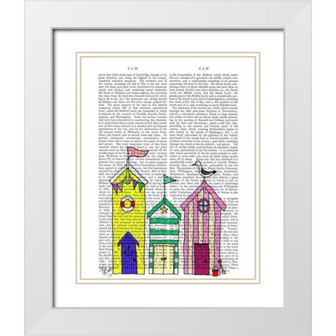 Beach Huts 1 Illustration White Modern Wood Framed Art Print with Double Matting by Fab Funky