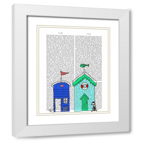 Beach Huts 2 Illustration White Modern Wood Framed Art Print with Double Matting by Fab Funky