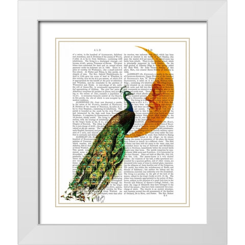 Peacock on the Moon White Modern Wood Framed Art Print with Double Matting by Fab Funky