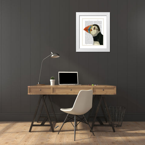 Puffin Portrait White Modern Wood Framed Art Print with Double Matting by Fab Funky