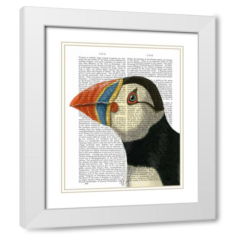 Puffin Portrait White Modern Wood Framed Art Print with Double Matting by Fab Funky