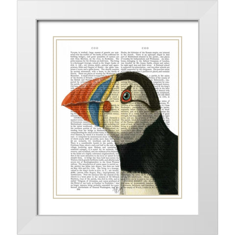 Puffin Portrait White Modern Wood Framed Art Print with Double Matting by Fab Funky