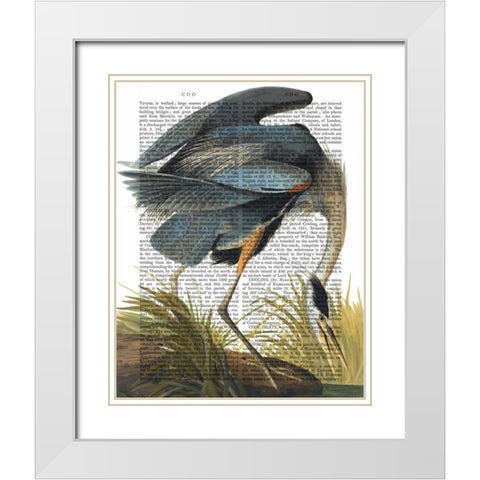Blue Heron 1 White Modern Wood Framed Art Print with Double Matting by Fab Funky
