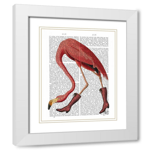 Flamingo in Pink Boots White Modern Wood Framed Art Print with Double Matting by Fab Funky