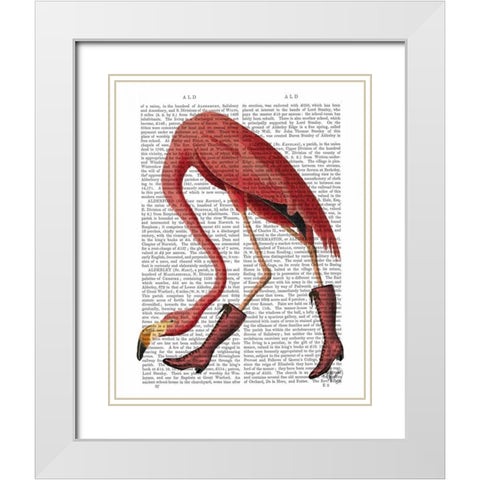 Flamingo in Pink Boots White Modern Wood Framed Art Print with Double Matting by Fab Funky
