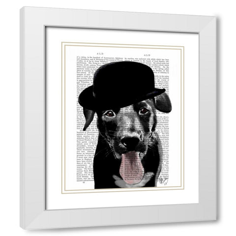 Black Labrador in Bowler Hat White Modern Wood Framed Art Print with Double Matting by Fab Funky