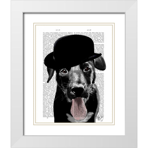 Black Labrador in Bowler Hat White Modern Wood Framed Art Print with Double Matting by Fab Funky