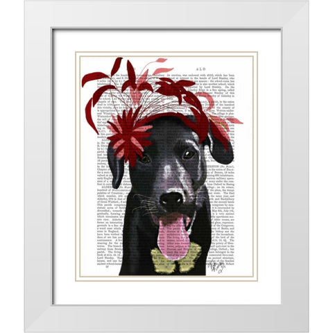Black Labrador With Red Fascinator White Modern Wood Framed Art Print with Double Matting by Fab Funky