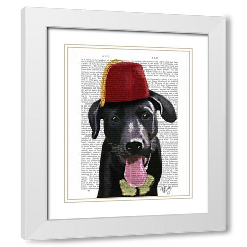 Black Labrador With Fez White Modern Wood Framed Art Print with Double Matting by Fab Funky