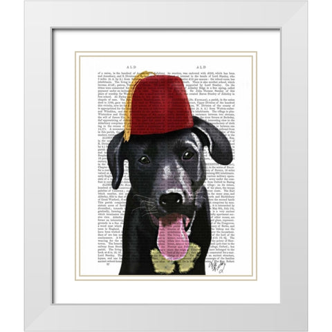 Black Labrador With Fez White Modern Wood Framed Art Print with Double Matting by Fab Funky