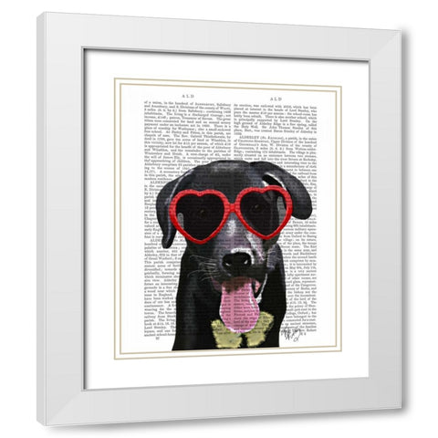 Black Labrador With Heart Sunglasses White Modern Wood Framed Art Print with Double Matting by Fab Funky