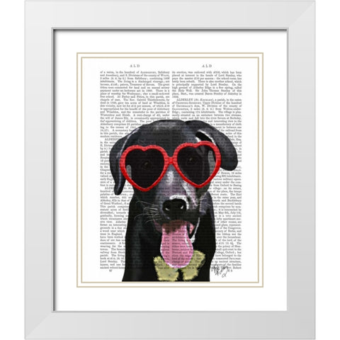 Black Labrador With Heart Sunglasses White Modern Wood Framed Art Print with Double Matting by Fab Funky