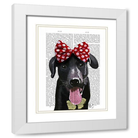 Black Labrador With Red Bow On Head White Modern Wood Framed Art Print with Double Matting by Fab Funky
