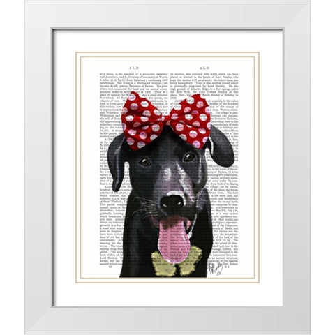 Black Labrador With Red Bow On Head White Modern Wood Framed Art Print with Double Matting by Fab Funky