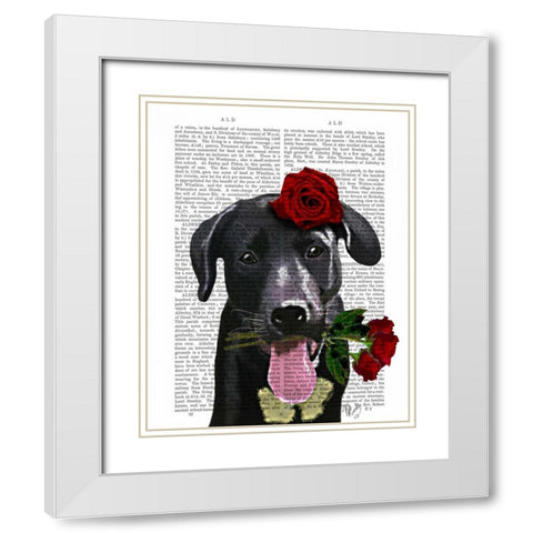 Black Labrador with Roses White Modern Wood Framed Art Print with Double Matting by Fab Funky
