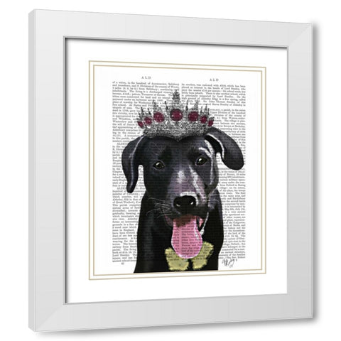 Black Labrador With Tiara White Modern Wood Framed Art Print with Double Matting by Fab Funky